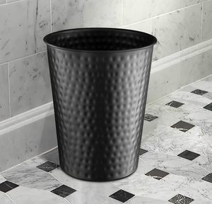 Black Hammered Textured Round Metal Dustbin Office Home Use Lightweight Durable Modern Wastebasket <b>Bin</b> Sleek Storage Solution - Product Image 5