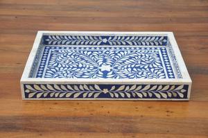 Bandeja de servicio con incrustaciones de hueso puro Premium, bandeja decorativa elegante para mesa de comedor para restaurante de Hotel en casa de Crescent Crafts - Product Image 3