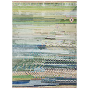Freedom Manchaha Green Hand Knotted Wool & Bamboo Silk <b>Rug</b> Geometric Pattern for Home Use-Les-8292 - Product Image 1