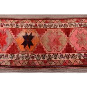 Vintage <b>Runner</b> Rug 2.7x11.2 ft, <b>Red</b> Pink Animal Print Rug Wool - Product Image 4