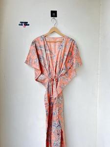 Caftan indien en coton à fleurs Robe Maxi Casual Long Beach Coverup Vêtements de nuit Bikini Wear pour maman Taille naturelle - Product Image 3