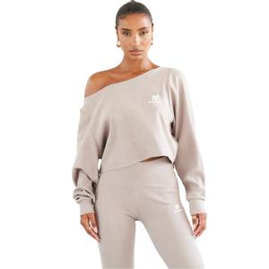 เสื้อสเวตเตอร์คอครอปโอเวอร์ไซส์ผ้าคอตตอนผ้าฟลีซให้ความอบอุ่นแบบสวมศีรษะสำหรับผู้หญิงกำหนดเองฤดูใบไม้ร่วง - Product Image 1