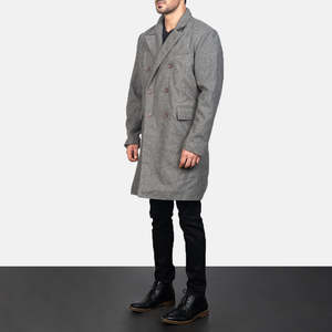 Manteau long Claud gris en laine à double boutonnage avec capuche, boutons, trois poches extérieures, ourlet ouvert, poignets ouverts – Collection Automne/Hiver - Product Image 2