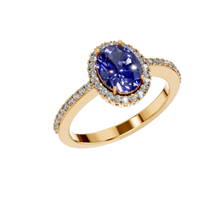 Elegante anillo de compromiso de oro sólido de 14K para mujer IGI Lab Grown Diamonds Halo Zafiro sintético Joyería personalizada Diamante de corte ovalado - Product Image 6