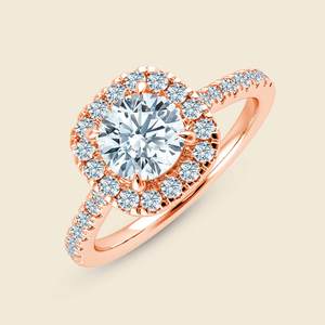 Anillo de Diamantes Cultivados en Laboratorio, Corte Redondo, 0.3 Quilates, con Halo de Microdiamantes, F-VS, en Oro Sólido de 14K, para Novia, Boda, Compromiso, Fiesta - Product Image 3