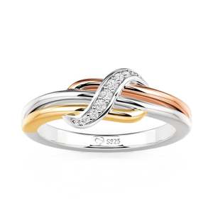 Jeulia Tri-Color Infinity <b>Ring</b> for Women-Sterling Silver with Rhodium Plated Zircon & Pearl - Product Image 3