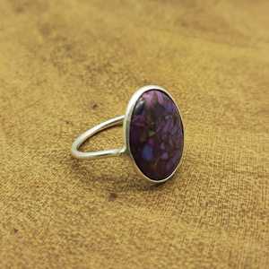 Dainty 925 Sterling Silver Bohemian Jewelry Ring Purple Mohave Turquoise Gemstone Bezel Setting Pearl Lightweight Wedding Party - Product Image 1