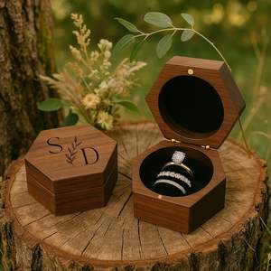 Boîte de présentation élégante en bois pour bague |   Artisanat haut de gamme |   Prix d'usine - Product Image 1