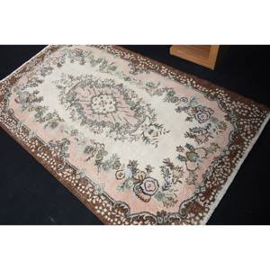 พรมขนสัตว์สีเบจสีน้ำตาลแบบดั้งเดิมขนาด3.9x6.6ฟุตงานเย็บปะแบบตุรกีคลาสสิกงานเย็บปะติดทรงสี่เหลี่ยมผืนผ้าทางเดินยางยาว4เมตร - Product Image 3