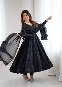 Élégant costume Anarkali noir pour femmes - Product Image 3
