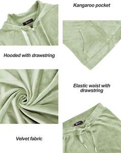 Sweats à capuche vierges personnalisés pantalons évasés vêtements d'automne de grande taille ensemble de velours piste deux pièces pour femmes vente en gros ensembles de sweat à capuche - Product Image 3