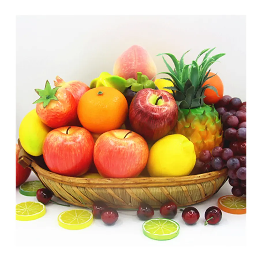 אמזון סיטונאי פירות מלאכותיים רב צבעים לימון תפוח ענבים ריאליסטי בתפזורת פירות ירוקים מלאכותיים למטבח ביתי דגם מזון