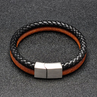 Bracelets classiques en corde de cuir avec logo personnalisé Bracelets en cuir tressés à la main avec fermoir magnétique double couleur pour hommes et femmes