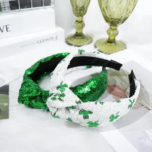 Nova faixa de lantejoulas verde com nó para desfile de St. Patty, acessório de cabelo feminino com glitter verde, chapéu para o dia de São Patrício