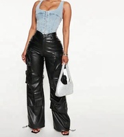 Pantalon en cuir d'agneau à taille haute, style streetwear, long, pour femme, multi-poches, coupe ample, prix bas, pantalon droit pour femme, 2026