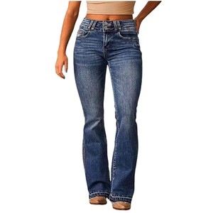 Bangladesh Clothing Brand Women Light Blue Wash Wide Leg Denim <b>Fabric</b> Women's Brand Jeans Custom Flared Jeans Pants for Women - Product Image 6