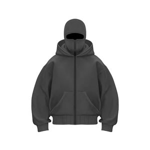Sweat à capuche décontracté pour homme, 600 g/m², épais, vert armée, uni, coupe oversize, hiver, 100 % coton, avec fermeture éclair et cagoule intégrée, motif lettre - Product Image 3
