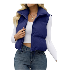 Gilet bouffant d'hiver pour femmes de haute qualité en gros solide sans manches avec col montant fermeture à glissière grande taille - Product Image 4