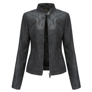 Chaqueta de Cuero con Cremallera de Manga Larga, Fabricante Personalizado al por Mayor, Venta Directa de Fábrica, Chaquetas de Cuero para Mujer - Product Image 1