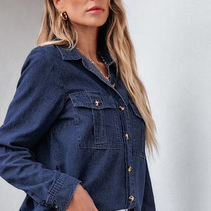 Camisa Vaquera Informal de Invierno para Mujer, Mezcla de Algodón Transpirable, Manga Larga, Elegante, para Oficina, Ecológica - Product Image 6