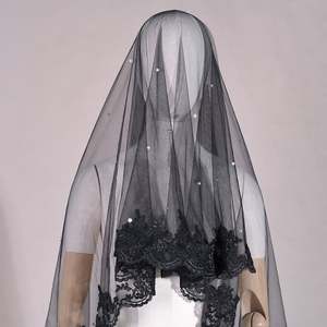 Velo de Lujo Bridella V65A, Negro Perla y Encaje, Tul Suave, Ajuste Cómodo para Bodas, Fiestas, Graduaciones, Apliques Bordados Largos - Product Image 3