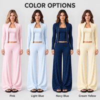 Ensemble de yoga rayé color-block d'été, veste zippée et haut ajustés à séchage rapide, tenue de fitness pour femme pour la course et l'entraînement