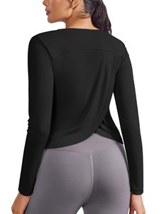 Camiseta Deportiva de Manga Larga con Cuello Redondo para Mujer, Top de Yoga con Espalda Cruzada, Protección UV, Transpirable, Ligera - Product Image 1