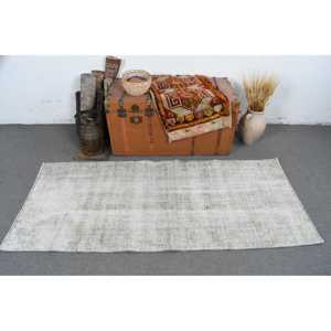 Tapis turc 2,7x6,2 pieds, gris et blanc, bordé de laine, tapis vintage - Product Image 2