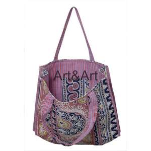 Sac fourre-tout pour femme, fait main, imprimé en bloc, matelassé, sac à bandoulière, sac de plage et de courses, sac de voyage en coton - Product Image 3