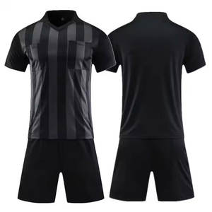 Uniforme de árbitro de fútbol profesional 2025, camiseta de manga corta con cuello en V a rayas de calidad Premium, ropa de fútbol de ajuste cómodo - Product Image 1