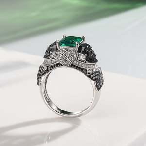 Jeulia Intricate Beauty Skull Butterfly Design <b>Emerald</b> Cut Sterling <b>Silver</b> Fashion <b>Ring</b> - Product Image 4