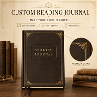 LABON Journal de lecture personnalisé Dark Academia, carnet de luxe à couverture rigide marron, avec cadre doré, pour avis de livres et suivi de bibliothèque