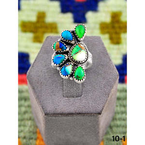 Bague ajustable style vintage Southwest, faite à la main, paon et dahlia, en argent sterling, sertissage en alliage en forme d'œil, idée cadeau tendance - Product Image 1