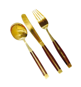 Hotel Serve Ware Juego de cubiertos de acero con espejo en color dorado Juego de cubiertos para servir y comer para bodas con mango tallado - Product Image 2