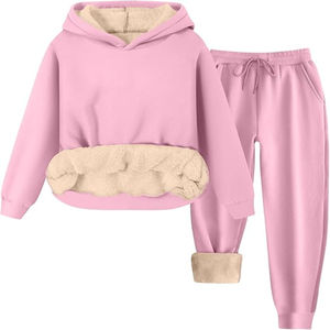 Haute qualité femmes survêtement 100% coton Jogging hiver deux pièces ensembles femmes couleur unie surdimensionné femmes survêtement - Product Image 6