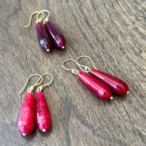 Pendientes de Botón en Forma de Lágrima Rojos Hechos a Mano, Joyería Elegante con Piedras Preciosas, Jade, Jaspe, Plata de Ley 925, Chapado en Oro de 14K, Estilo Minimalista - Product Image 6