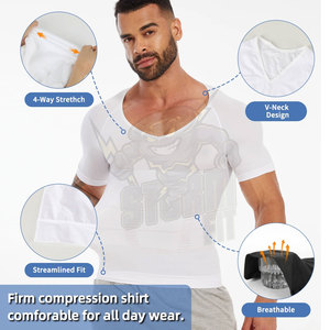 Chemise de compression hommes jogging porter Shapewear sous-vêtement avec contrôle du ventre, col en V Body Shaper Baselayer T-Shirt pour l'entraînement - Product Image 3