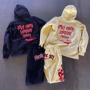 Streetwear d'hiver unisexe de haute qualité Survêtement à capuche écologique Logo personnalisé sérigraphié Strass de sueur évasée solide - Product Image 2