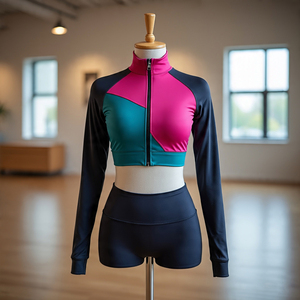 Women's 100% Polyester Fitness Jacket with Zipper <b>Gym</b> Workout Compression Sportswear Tight Fit Spandex Lining Cotton Filling - Product Image 4