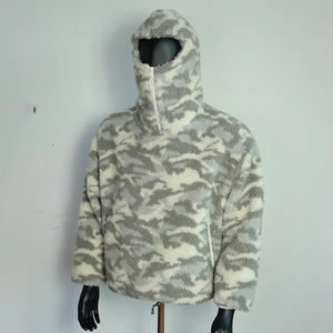 Chaqueta con cremallera de cara completa al por mayor con logotipo personalizado OEM, sudaderas con capucha de Sherpa de máscara de lana de invierno en blanco grueso esponjoso de alta calidad - Product Image 3