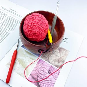 Bol en fil en bois avec support de trous palissandre artisanat fait à la main bol à tricoter stockage accessoires de tricot et de crochet - Product Image 5