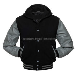 Chaqueta Varsity con Mangas Delanteras de Lana Negra OEM, Superventas 2026, 100% de Alta Calidad, Ecológica, Resistente al Viento, con Capucha, para Invierno - Product Image 5