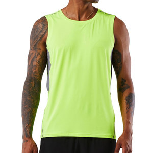 Men's <b>Neon</b> <b>Green</b> Sleeveless Tank <b>Top</b> O-Neck Quick Dry Sporty Fit Knitted Polyester Workout Wear - Product Image 1