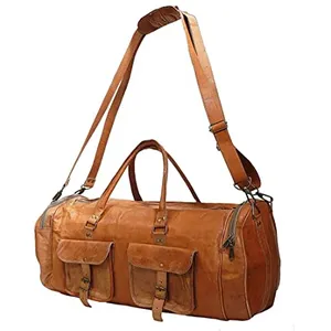 Premium Quality Genuine Leather Unisex Handmade Duffel Bag Gym Bag Traveling Bag Made in India at Best Price