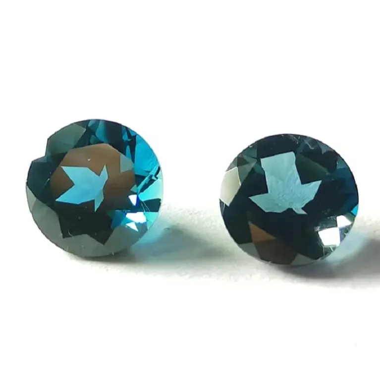 Batu permata longgar bentuk bulat alami Topaz biru London 4mm kualitas luar biasa untuk pembuatan perhiasan