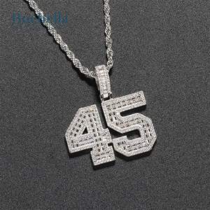 Colgante de número de Baguette helado personalizado de plata 925, joyería de moissanita estilo Hip Hop para hombres - Product Image 2