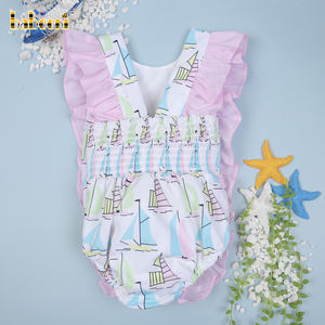 Conjunto de Traje de Baño para Bebés Niñas Babeeni, Estampado de Veleros, 100% Algodón Orgánico, Certificado OEKO-TEX, Venta al Por Mayor ODM, Mono de Manga Corta - Product Image 6