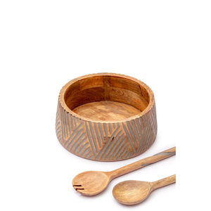 Ensemble de saladiers en bois d'acacia naturel avec ustensiles, 3 pièces, bords festonnés, écologiques, durables, faits à la main - Product Image 4