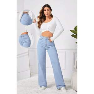 Jean en denim glacé tendance et décontracté à jambe large pour femme, taille haute de luxe, écologique, durable, extensible, style urbain, toutes tailles - Product Image 5