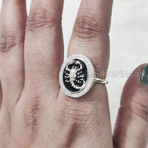 Women's Ring Natural Scorpian Gemstone Bohemain Black Enamel Birthday Gift Stackable Jewelry 925 Sterling Silver Ring - Product Image 5